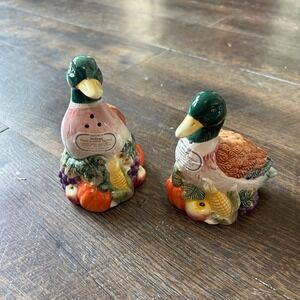 Fitz & Floyd Omnibus Harvest Duck Salt and Pepper Shakers Hand Painted Ceramic